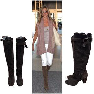 SAN FREDIANO Brown Suede Leather Knee High Heeled Boots US 7 Made In Italy